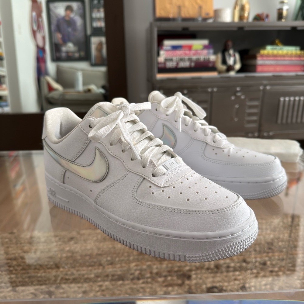 Nike Air Force 1 Low, White Iridescent, Size 7.5 Women’s